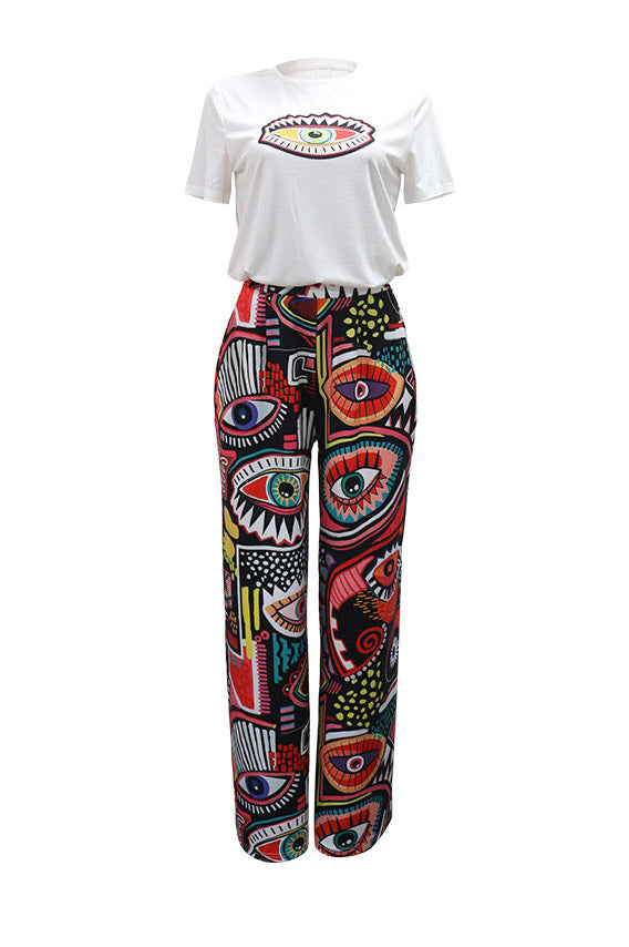 Printed Two Piece Set with Wide Leg Pants Lavish Daily