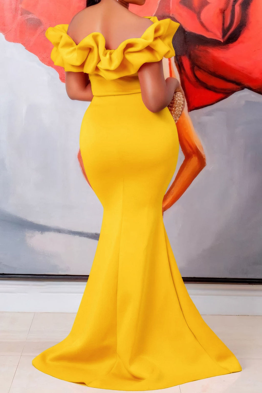 Solid Ruffle Collar Mermaid Dress Lavish Daily