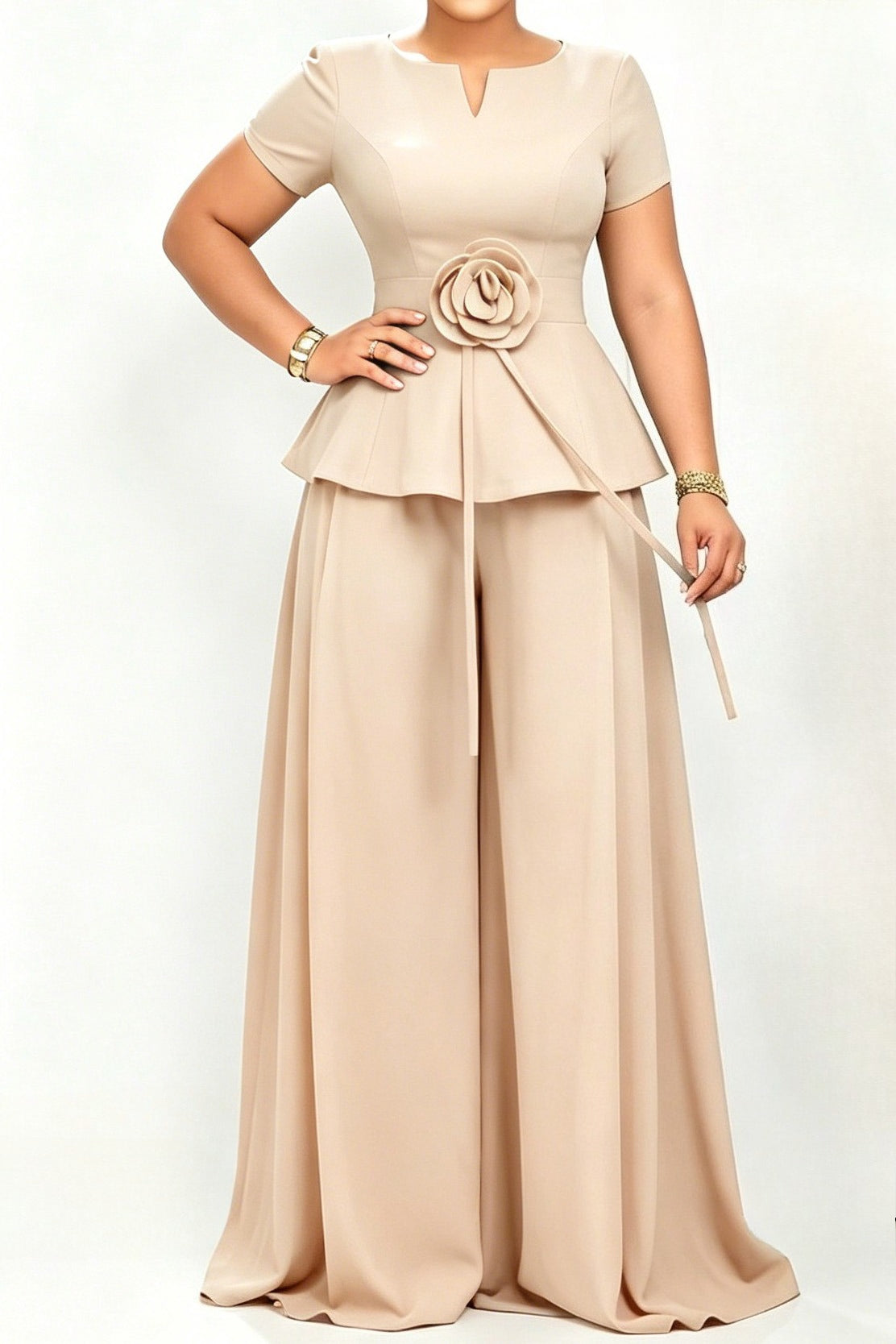 3D Floral Peplum & Wide Leg Matching Set Lavish Daily