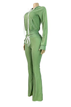 Hooded Zip Sweatshirt and Flare Pants Set Lavish Daily