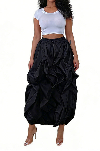 Ruched Drawstring Parachute Maxi Skirt Lavish Daily