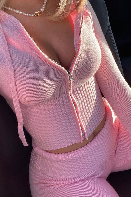 Knitted 2-Piece Tracksuit with Long Sleeve Hoodie Lavish Daily