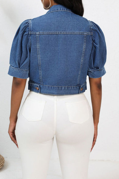 Cropped Denim Puff Sleeve Jacket Lavish Daily