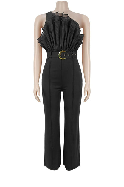 One Shoulder Ruffle Wide Leg Jumpsuit Lavish Daily