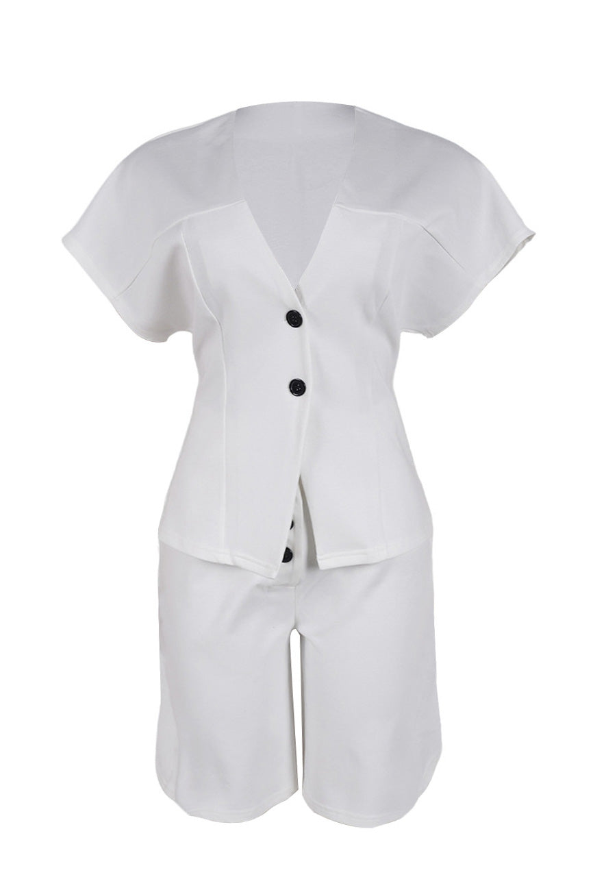 V-Neck Peplum Top & Wide Leg Culotte Set Lavish Daily
