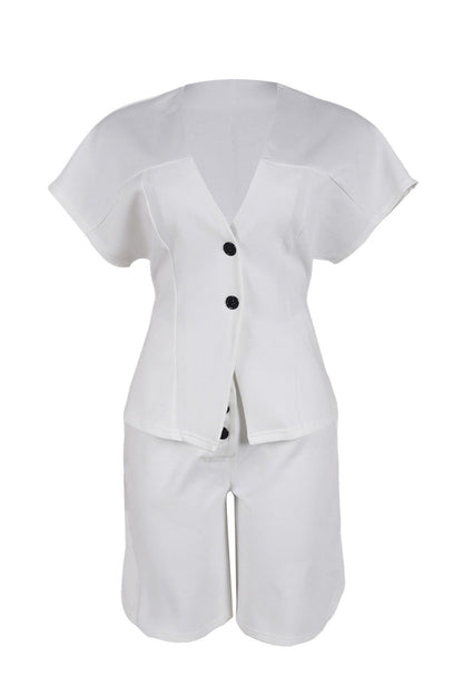 V-Neck Peplum Top & Wide Leg Culotte Set Lavish Daily