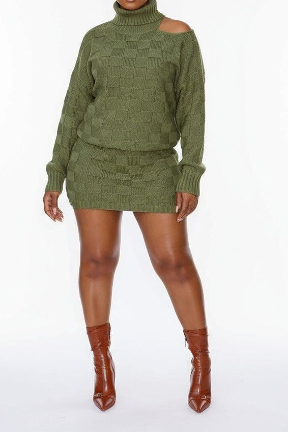 Turtleneck Cutout Sweater & Skirt Set Lavish Daily