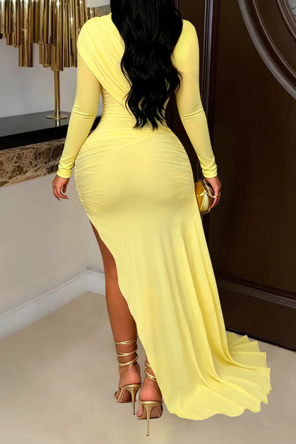 Mock Neck Ruched Mini Dress with Draped Train Lavish Daily