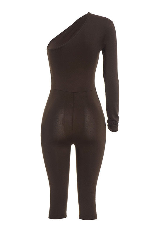 One-Shoulder Cutout Capri Jumpsuit Lavish Daily