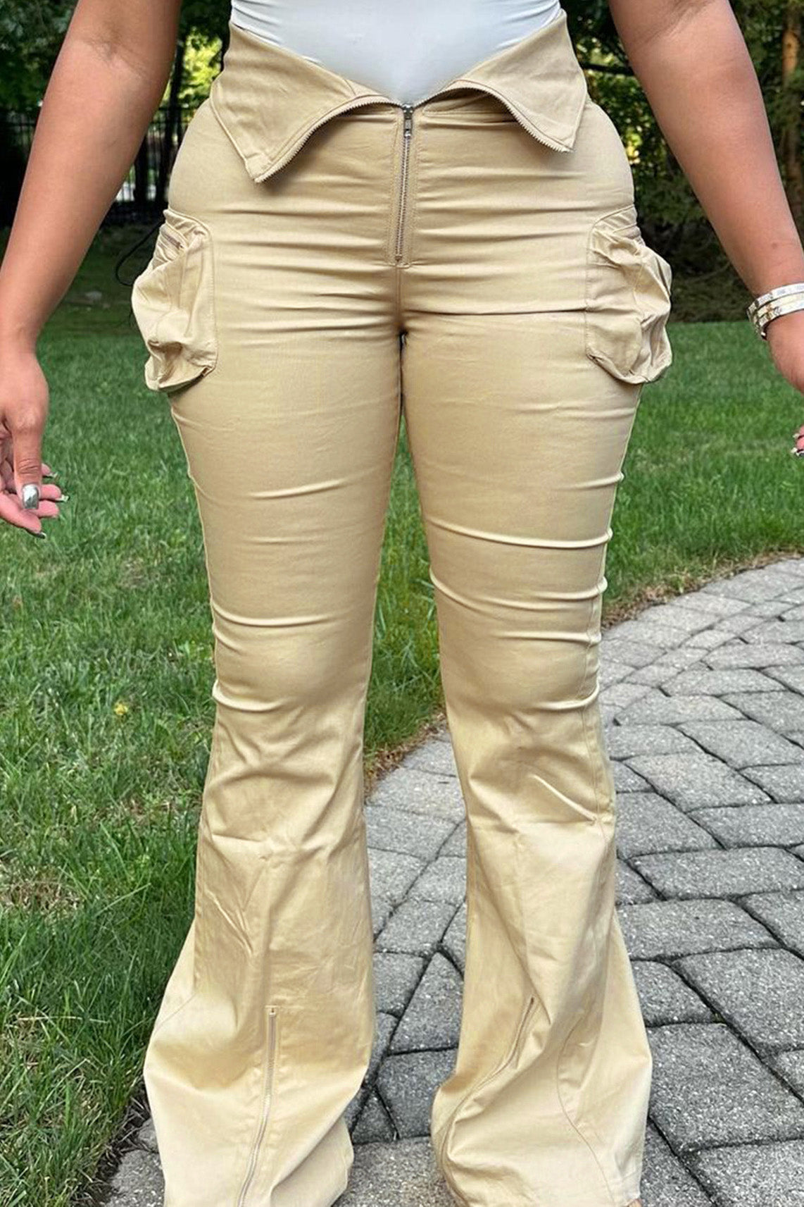 Zip Cargo Flared Pants LavishDaily