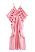 Long Satin Volume V-Neck Dress Lavish Daily