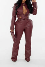 Faux Leather Jacket and Pants Set Lavish Daily