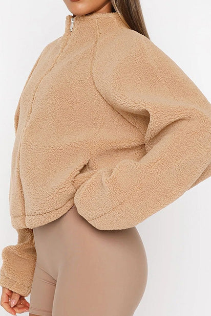 Solid Color Zip-Up Long Sleeve Plush Jacket Lavish Daily