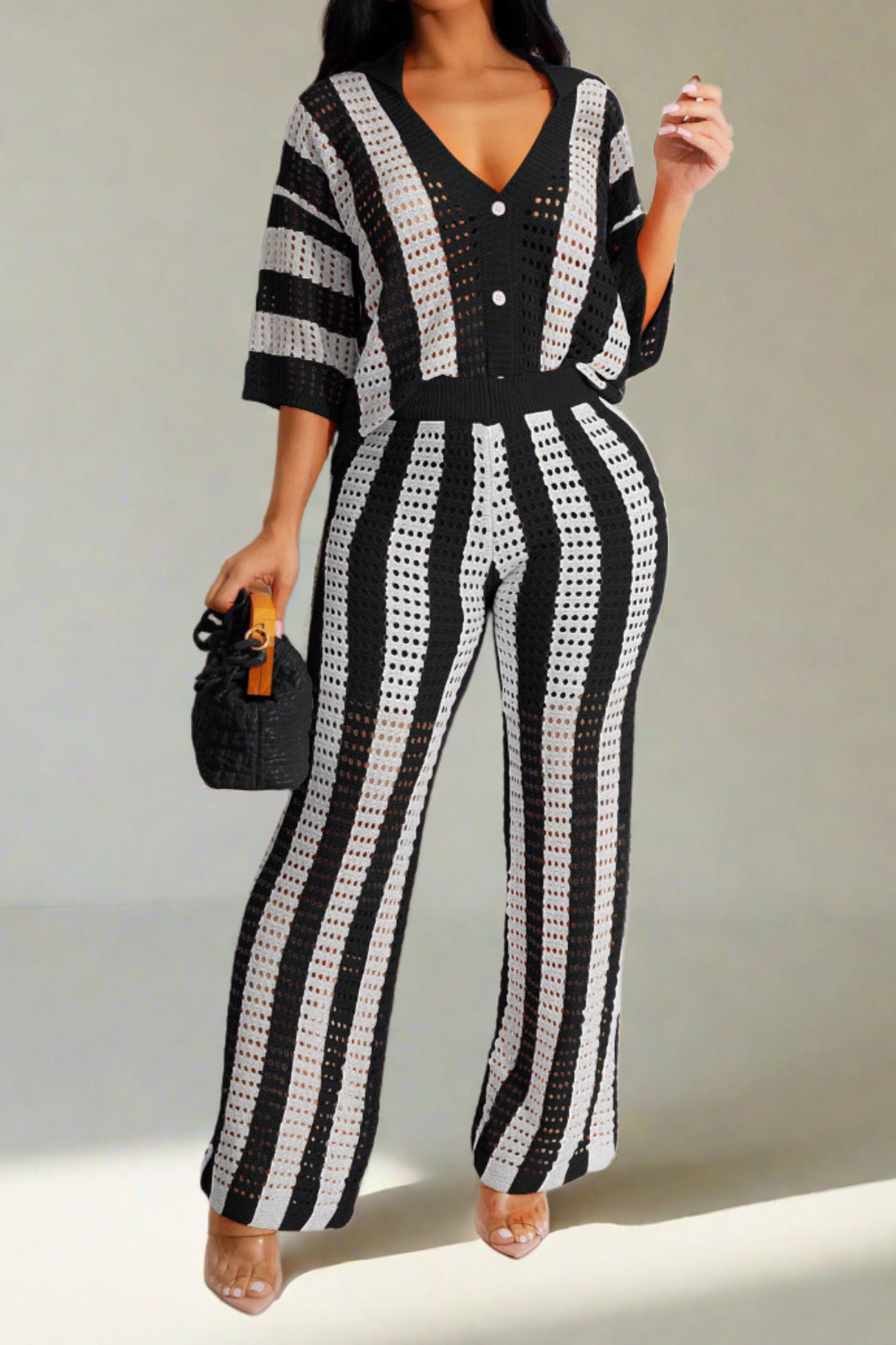 V-Neck Knit Pants Set Lavish Daily