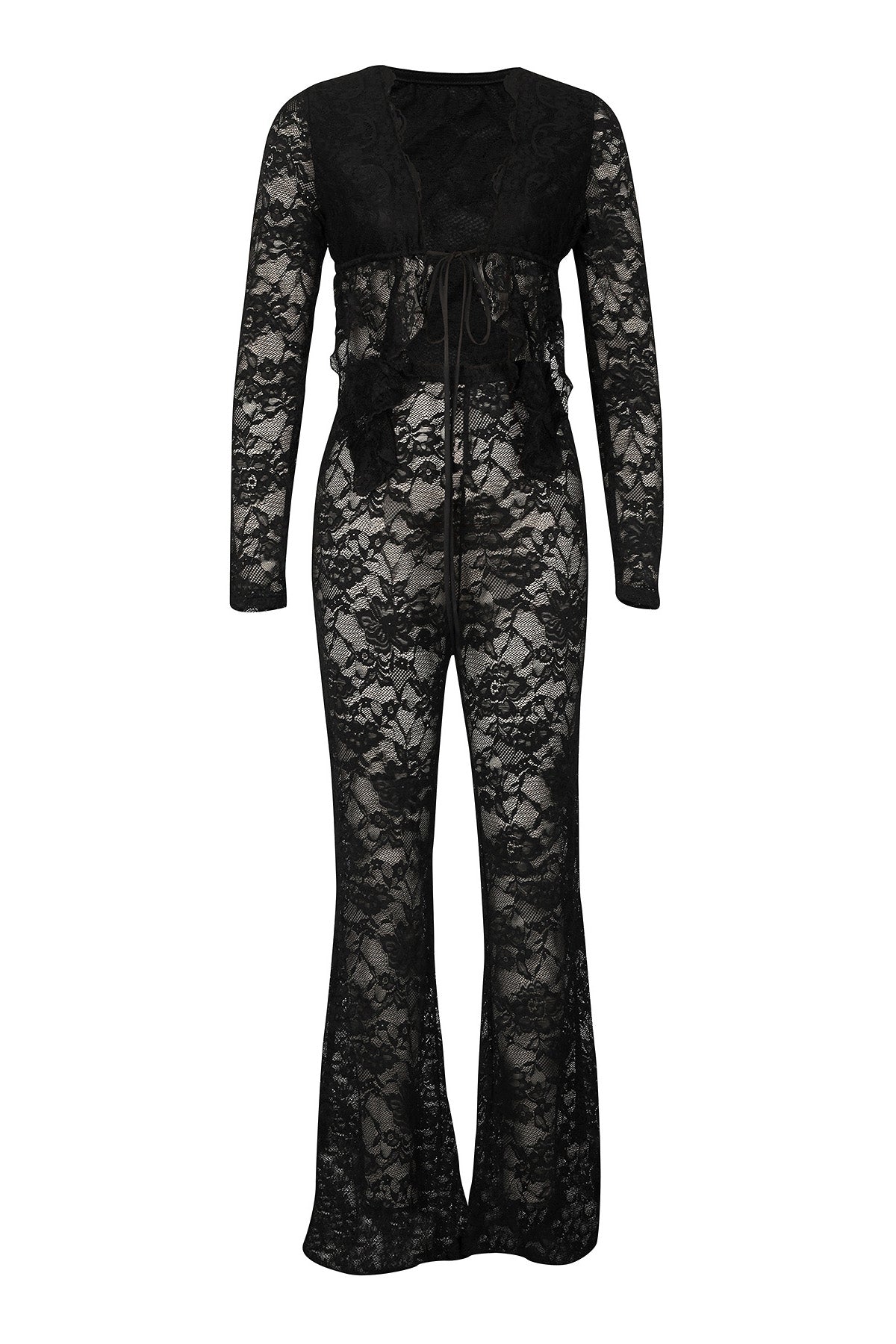 Lace Top and Wide Leg Pants Set LavishDaily