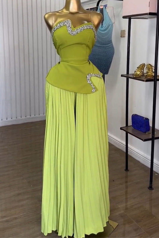 Strapless Rhinestone Top & Pleated Pants Set Lavish Daily