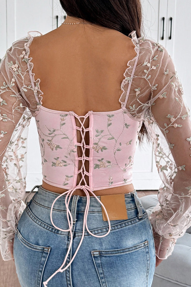 Sheer Mesh Embroidered Boned Corset Top Lavish Daily