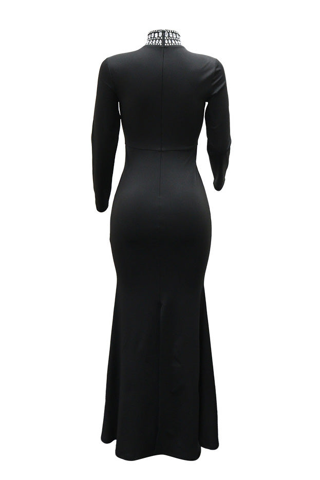 Long Sleeve Diamond Fishtail Bandage Maxi Dress LavishDaily