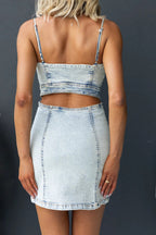 Cutout Back Denim Cami Dress Lavish Daily