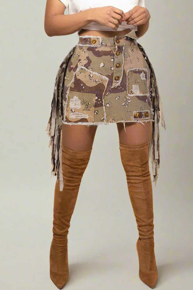 Camouflage Tassel Skirt Lavish Daily