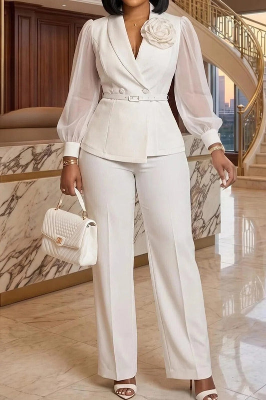 Sheer Sleeve Blazer 2-Piece Set Lavish Daily