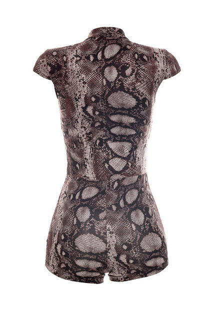 Snake Print Button-Front Bodycon Romper Lavish Daily