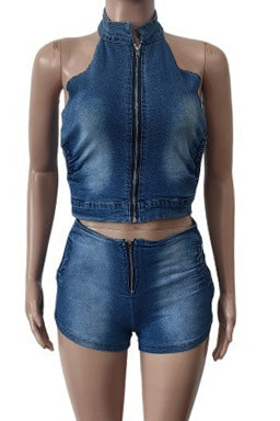 Stretch Denim Vest & Shorts Set Lavish Daily