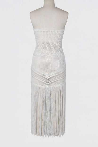 Strapless Crochet Fringe Maxi Dress Lavish Daily