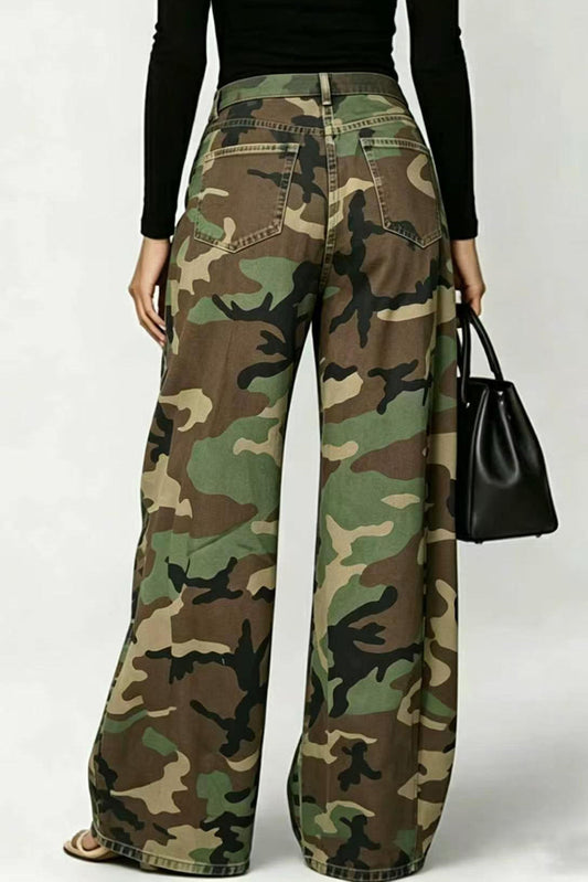 Baggy Camo Eyelet Wide Leg Pants Lavish Daily