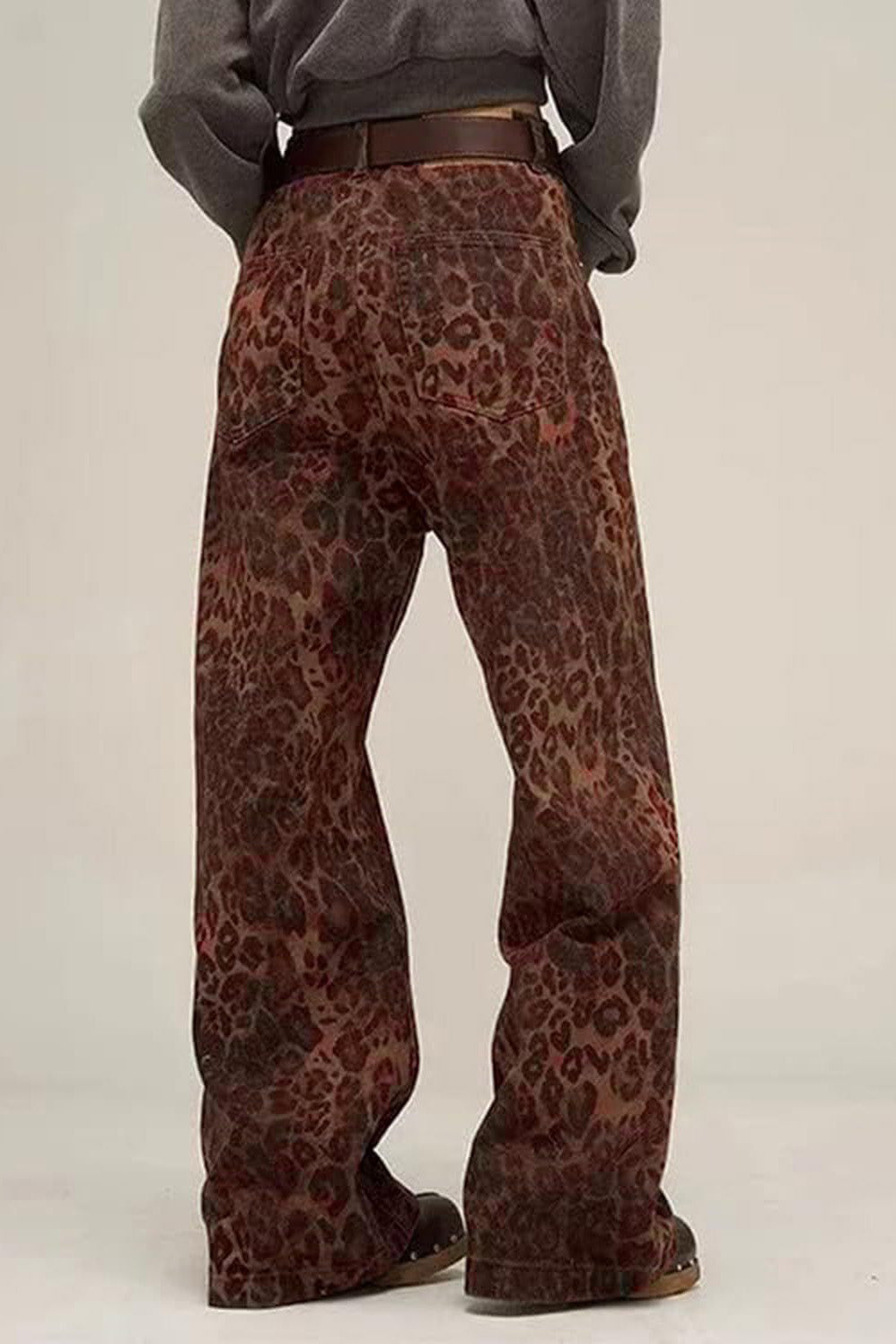 Vintage Leopard Print Wide Leg Denim Pants Lavish Daily