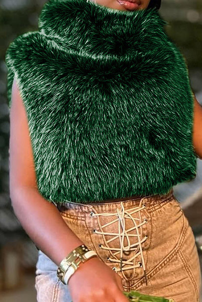 Solid Faux Fur Sleeveless Vest Lavish Daily