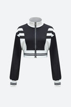 Contrast Zipper Cropped Jacket And Trousers Set Lavish Daily