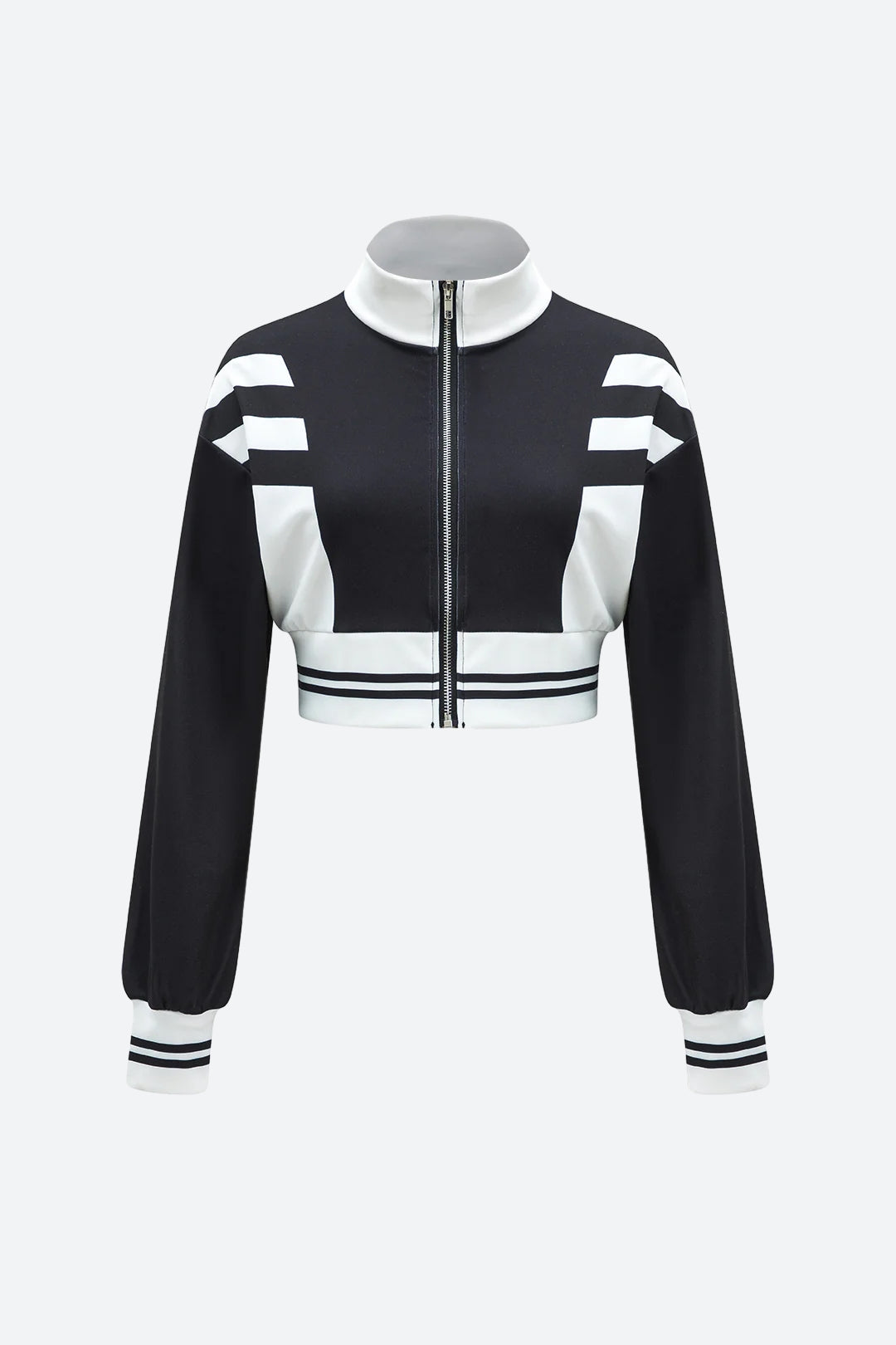 Contrast Zipper Cropped Jacket And Trousers Set Lavish Daily