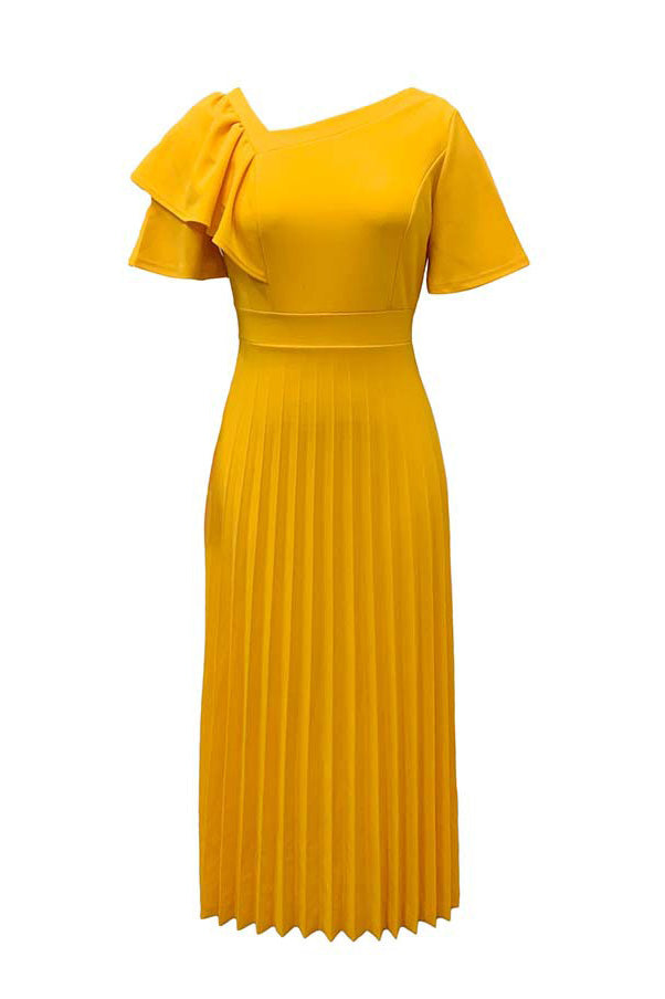 Pleated Flounce Sleeve Slim Fit Dress Lavish Daily