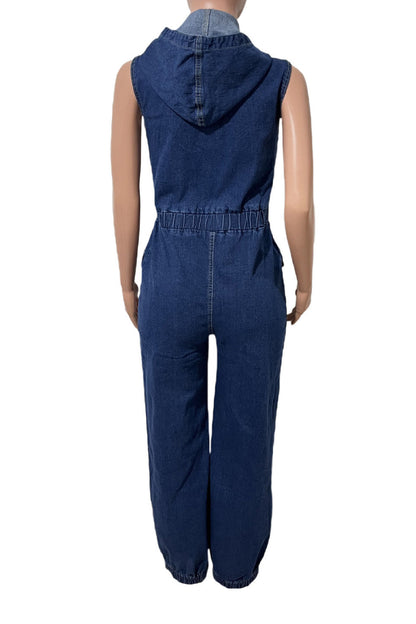 Sleeveless Hooded Denim Jumpsuit Lavish Daily