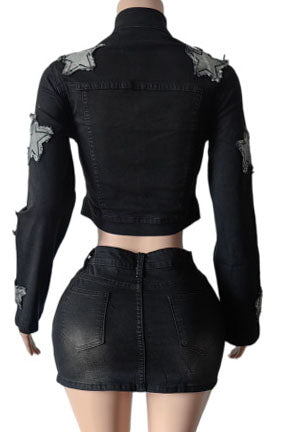 Star Patch Denim Skirt Set Lavish Daily