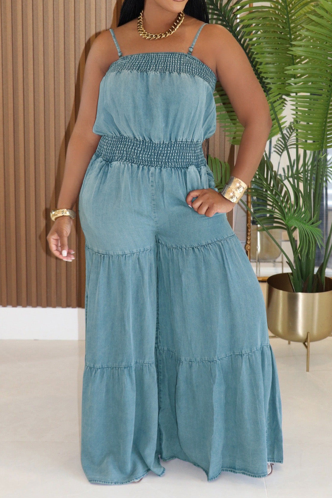 Denim Sleeveless Wide-Leg Jumpsuit Lavish Daily