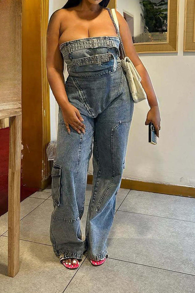 Hip Hop High Waist Denim Jumpsuit Lavish Daily