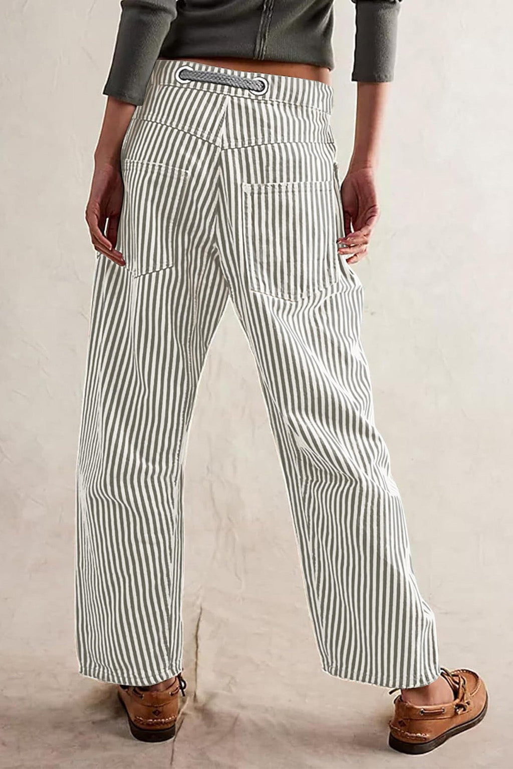 Loose Casual Striped Wide Leg Drawstring Trousers Lavish Daily