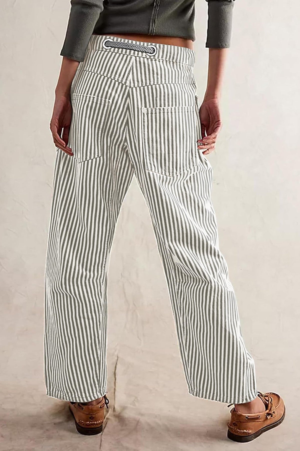 Loose Casual Striped Wide Leg Drawstring Trousers Lavish Daily