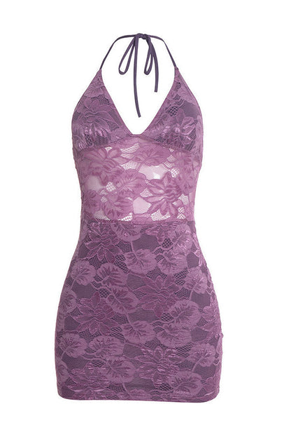 Lace Halter Mini Dress & Cardigan Set Lavish Daily