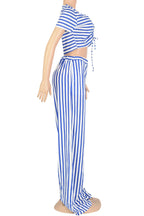 Striped Print V Neck Short Sleeve Two Piece Set Lavish Daily
