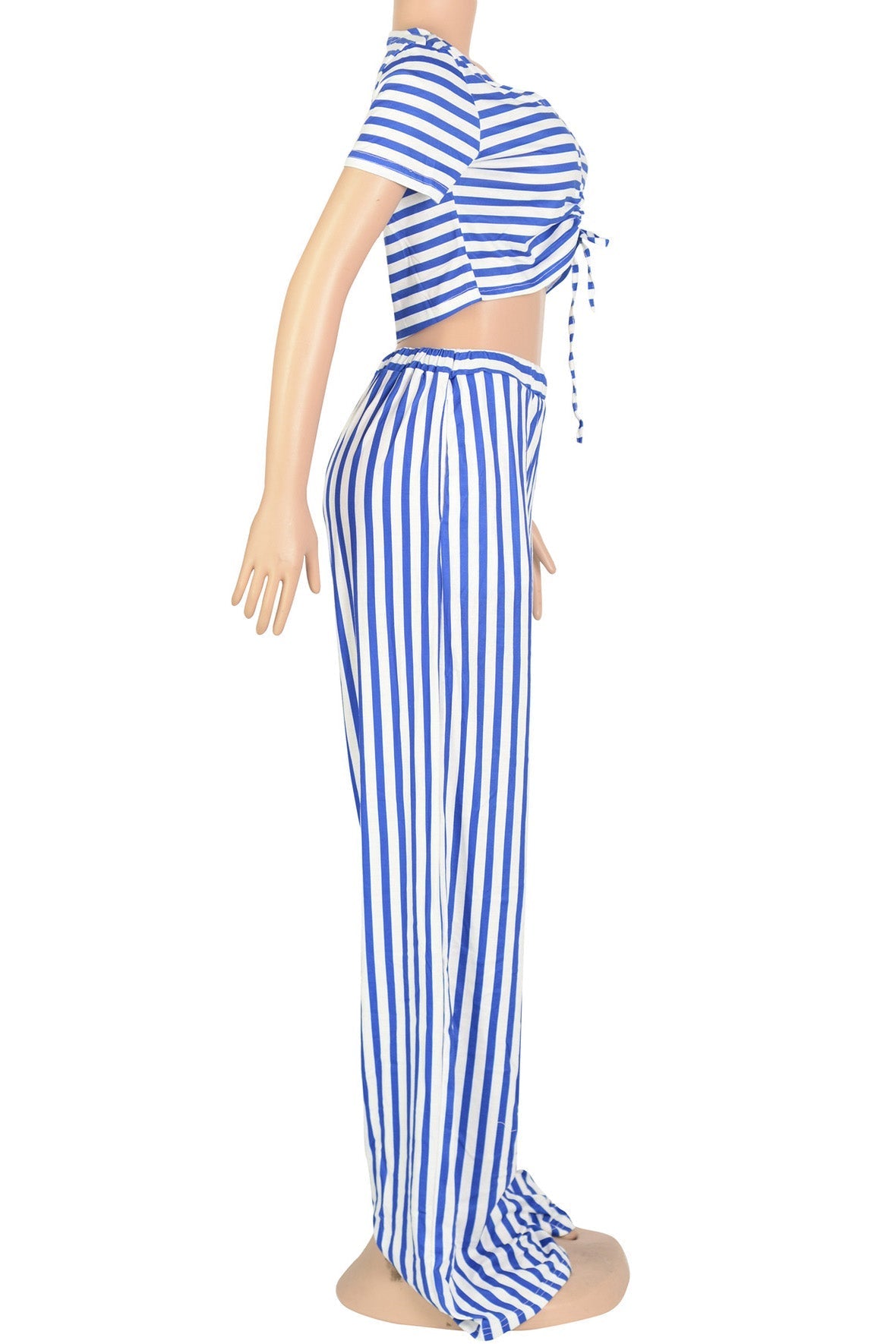 Striped Print V Neck Short Sleeve Two Piece Set Lavish Daily