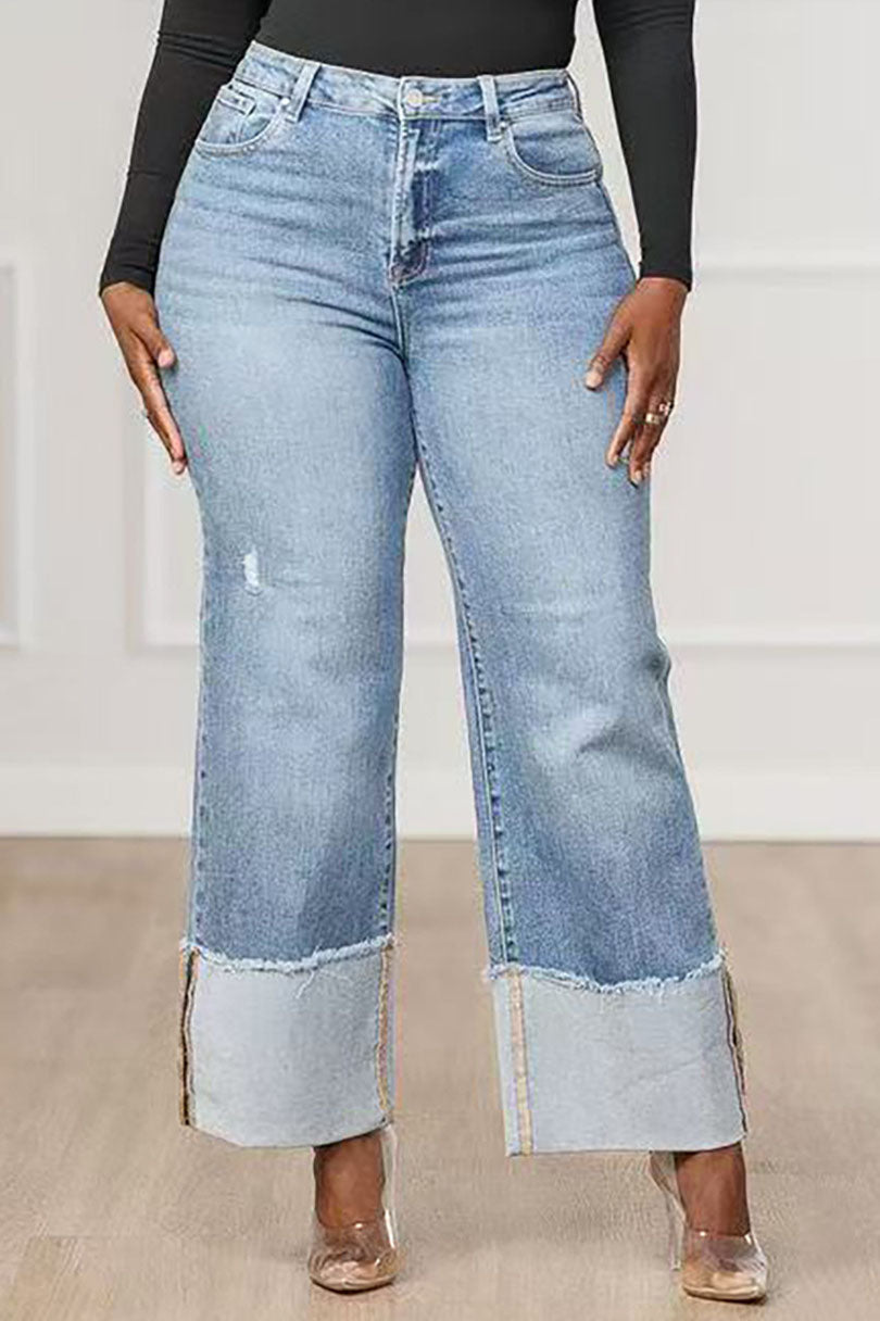 Wide Cuffed Straight Jeans Lavish Daily