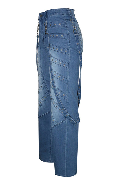 High Waist Metallic Studded Denim Jeans Lavish Daily