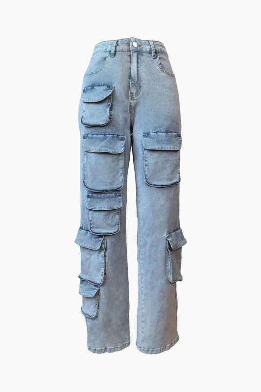 Multi-pocket Straight Washable Jeans Lavish Daily