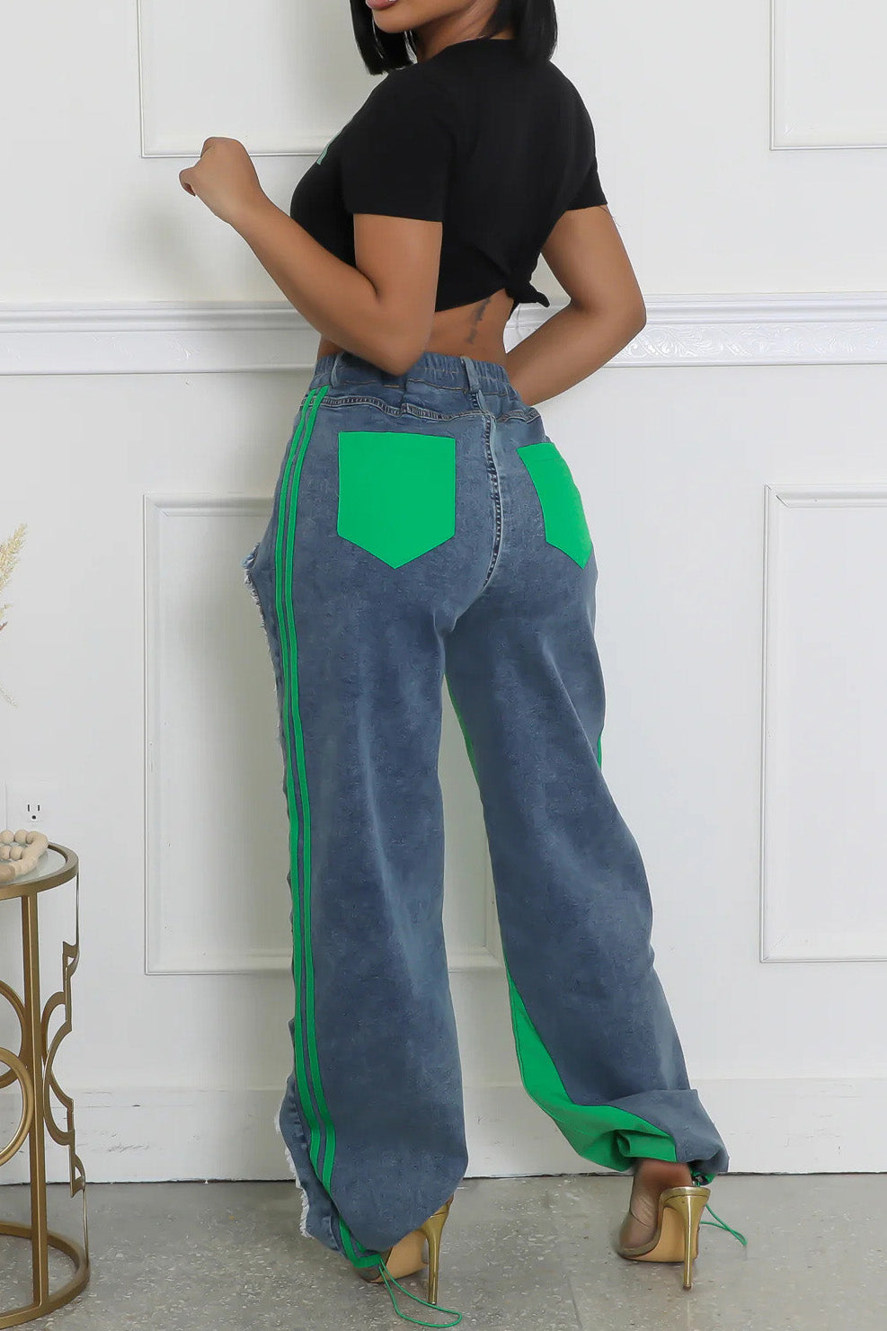 Striped Denim Jogger Pants Lavish Daily