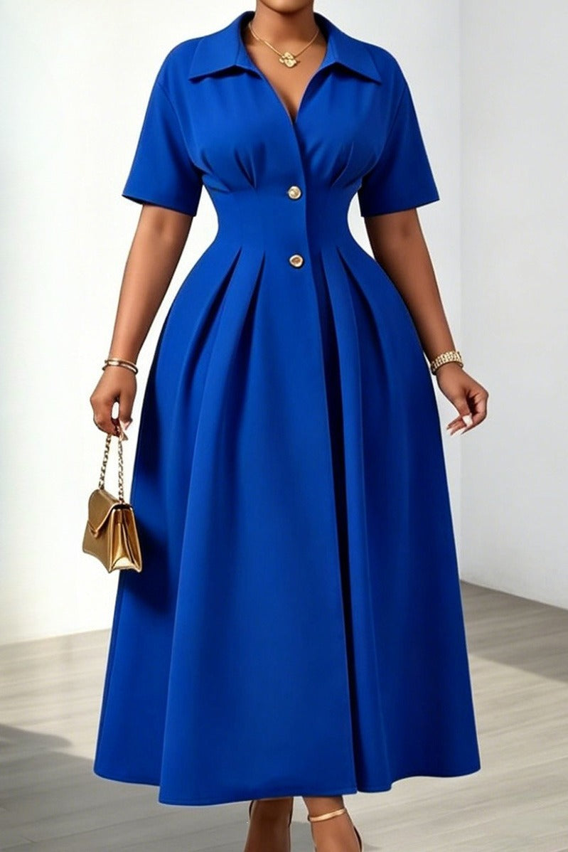 Tailored Collared Pleated A-Line Dress Lavish Daily