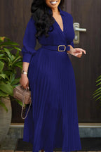 Plus Size Long Sleeve V-Neck Pleated Maxi Dresses Lavish Daily