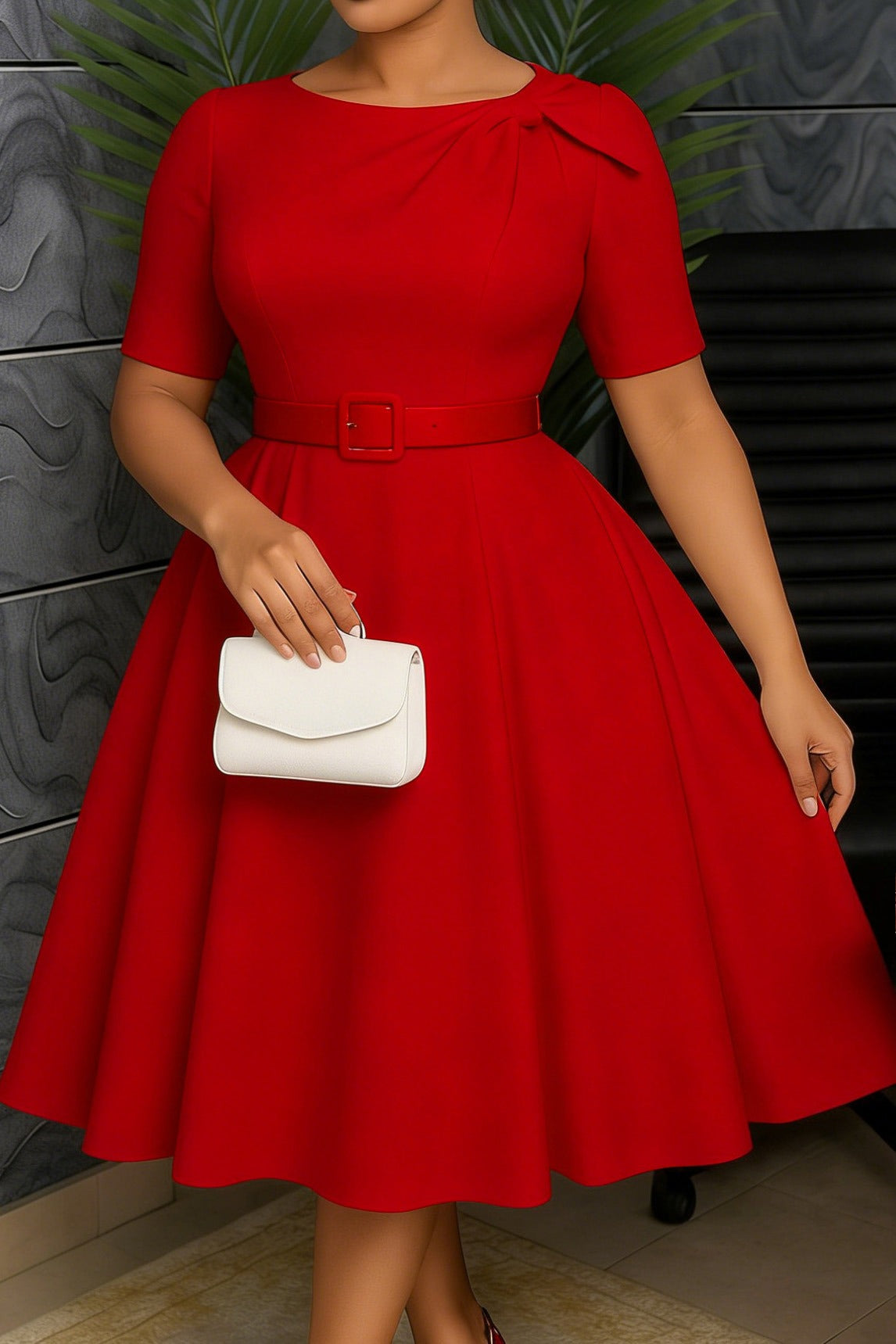 Elegant Bow Accent A-Line Midi Dress Lavish Daily